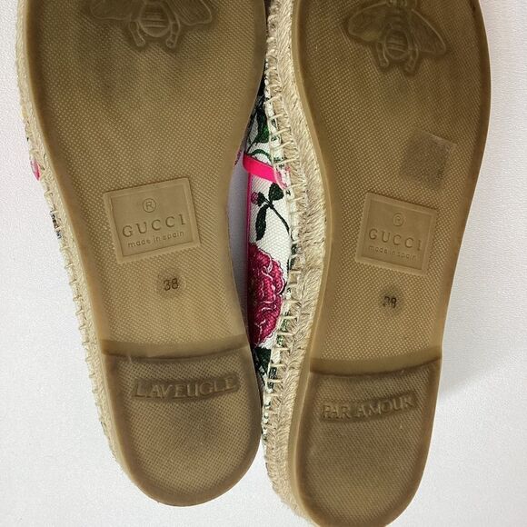 Gucci Flora Neon Trim Espadrilles White multicolor Fuxia Size EU 38 - Picture 13 of 15